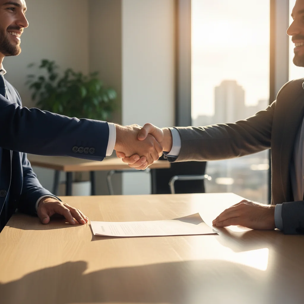 Business handshake over a simple agreement representing flexible SEO contracts