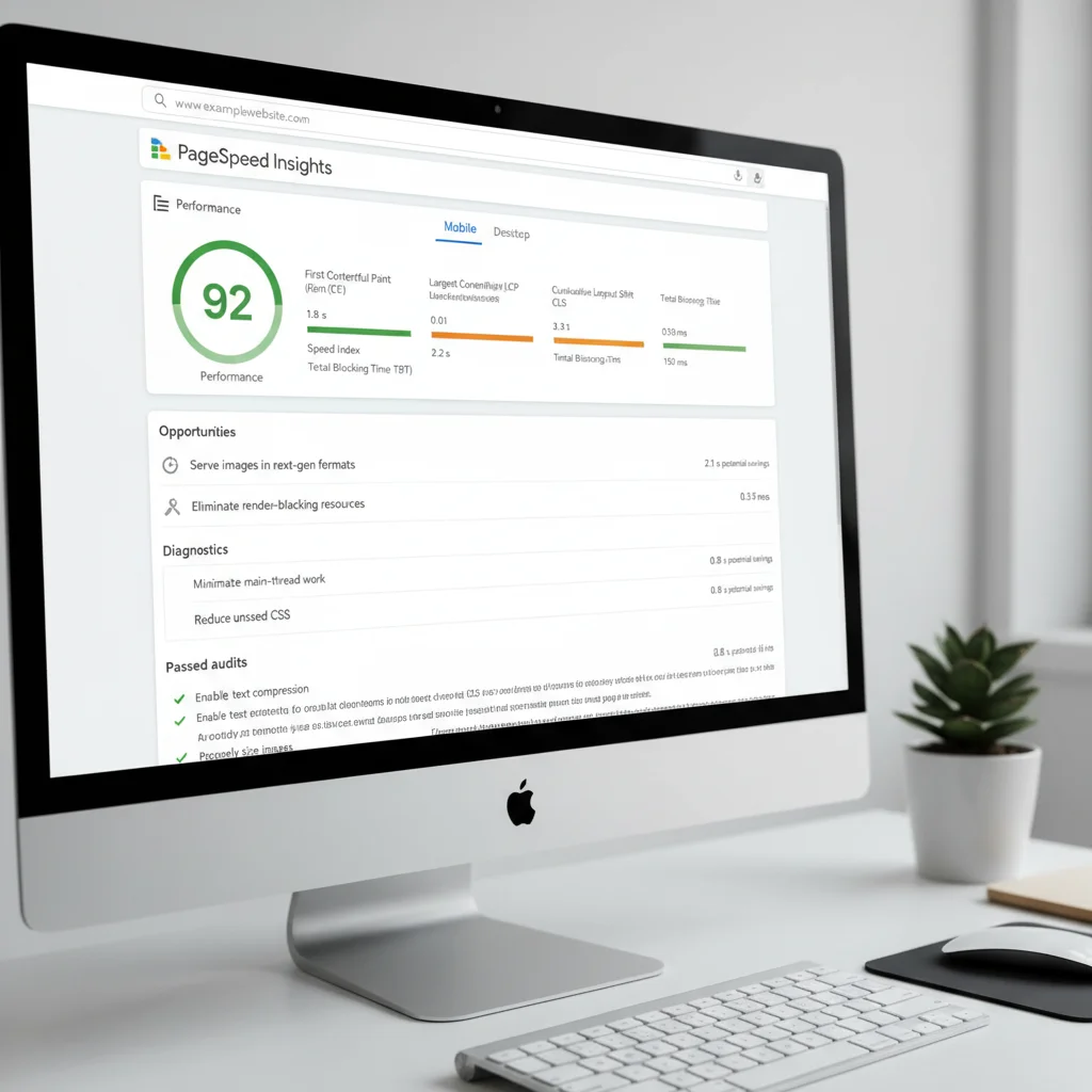Google PageSpeed Insights results showing performance metrics