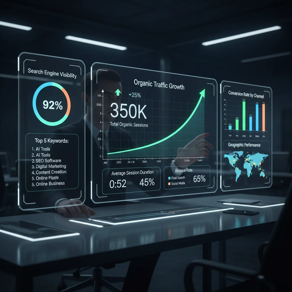 SEO performance metrics and KPIs tracking dashboard