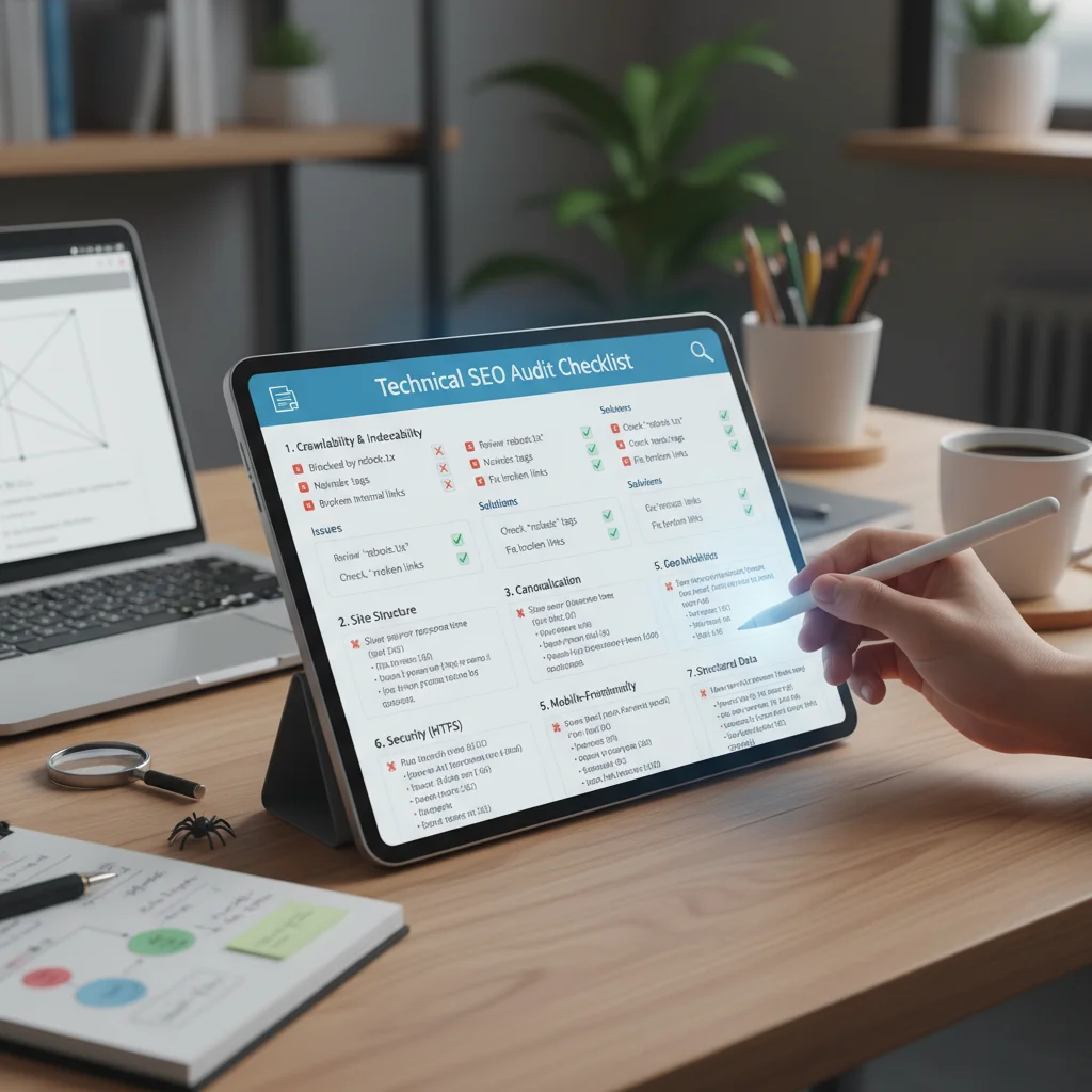 Technical SEO audit checklist showing common website issues