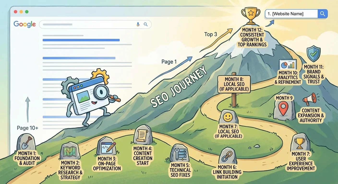 SEO timeline showing how long it takes to rank a website