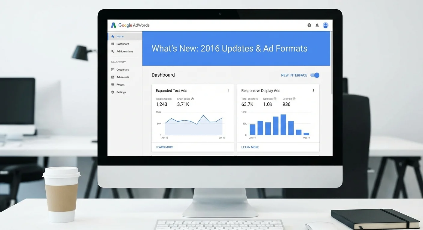 Timeline showing Google Ads evolution from 2016 to present
