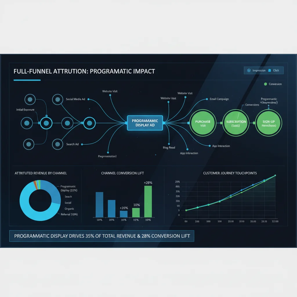 Marketing attribution dashboard showing programmatic advertising impact on customer journey