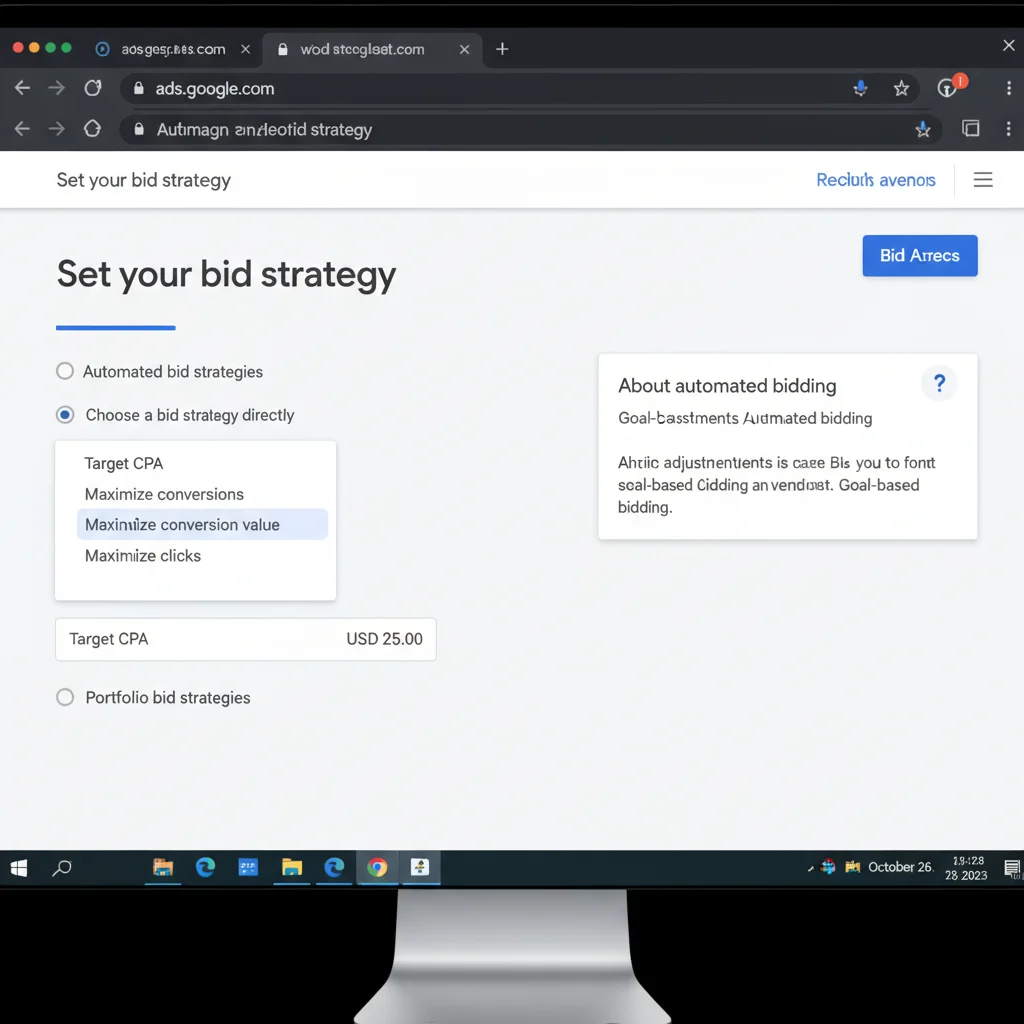 Google Ads Smart Bidding interface showing automated bid strategies