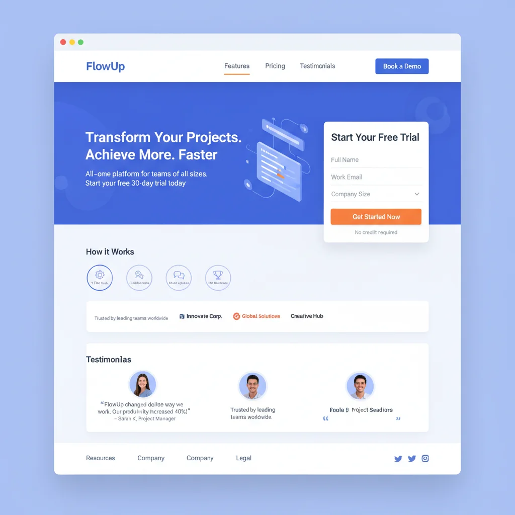 Landing page conversion optimisation elements showing form placement and CTA buttons