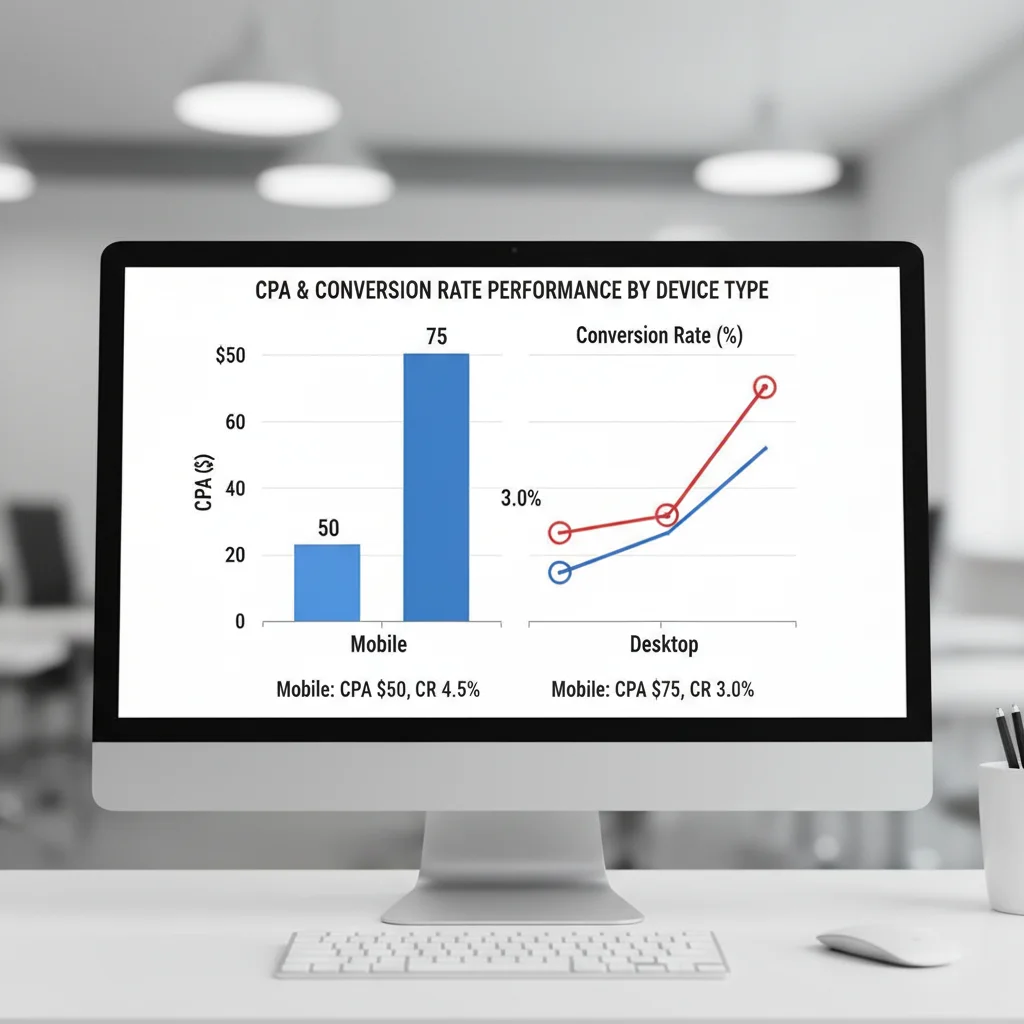CPA performance comparison chart showing mobile vs desktop conversion rates