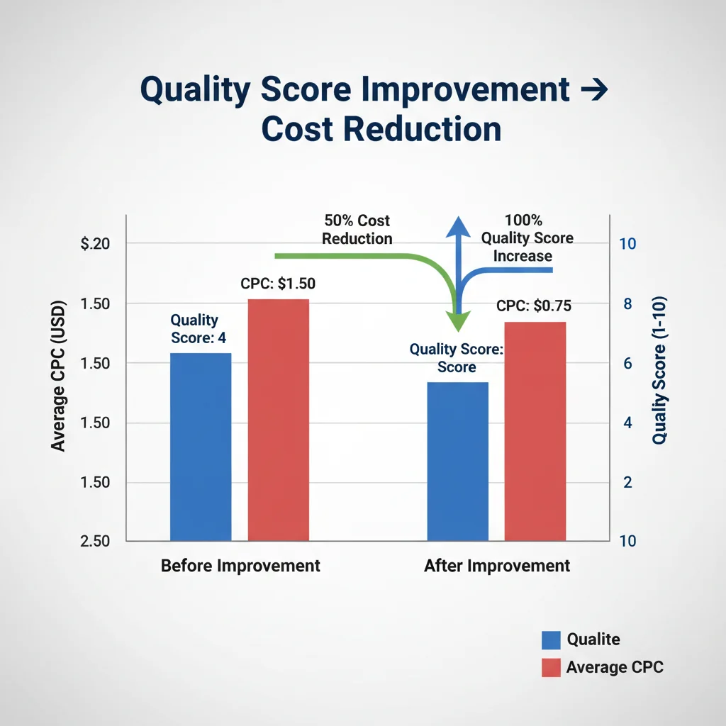Quality Score improvement chart showing cost reduction benefits