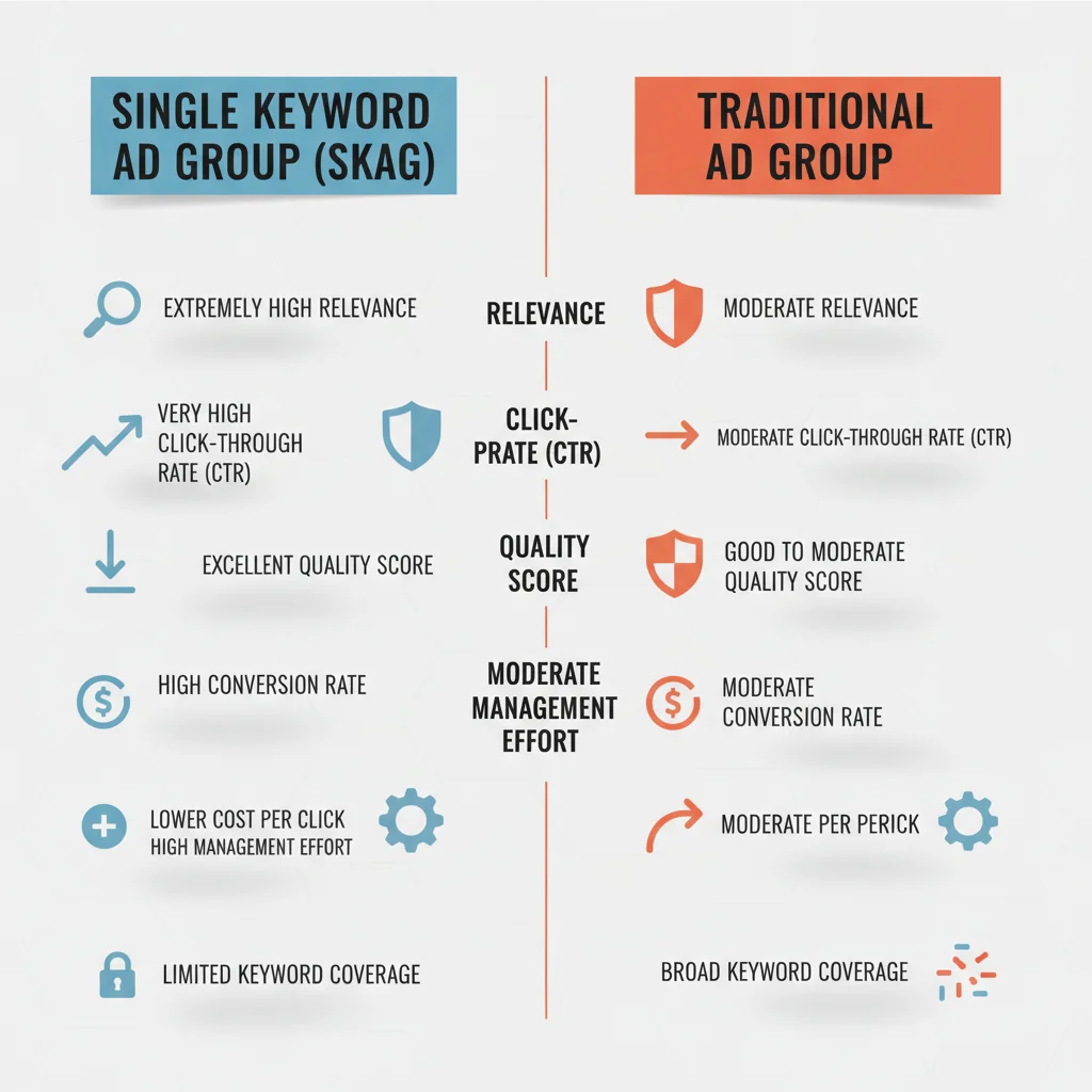 Single keyword ad group performance comparison chart