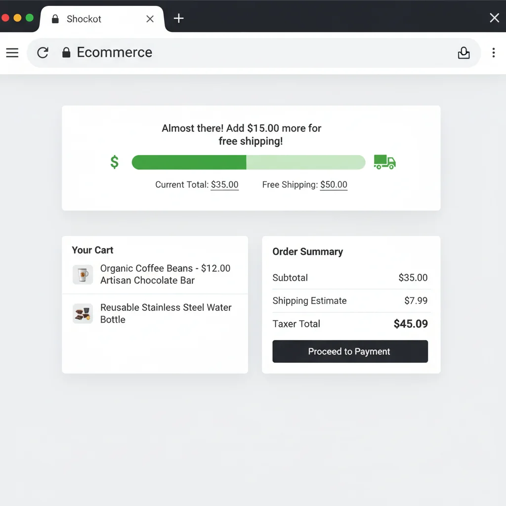 Free shipping threshold example showing progress bar toward qualifying amount