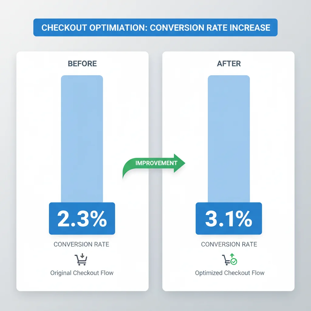 Before and after checkout conversion rate comparison showing improvement after optimisation