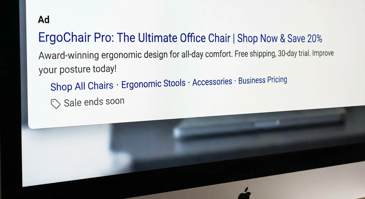 Example of well-structured Google Ads with compelling headlines and clear calls-to-action