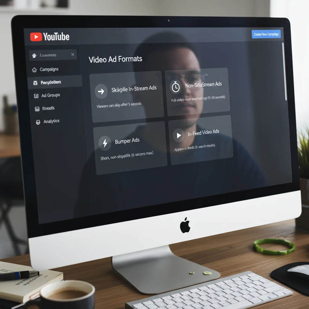 YouTube non-skippable video ads interface showing different ad format options