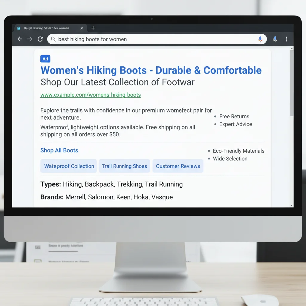 Dynamic Search Ad with multiple extensions showing enhanced ad format