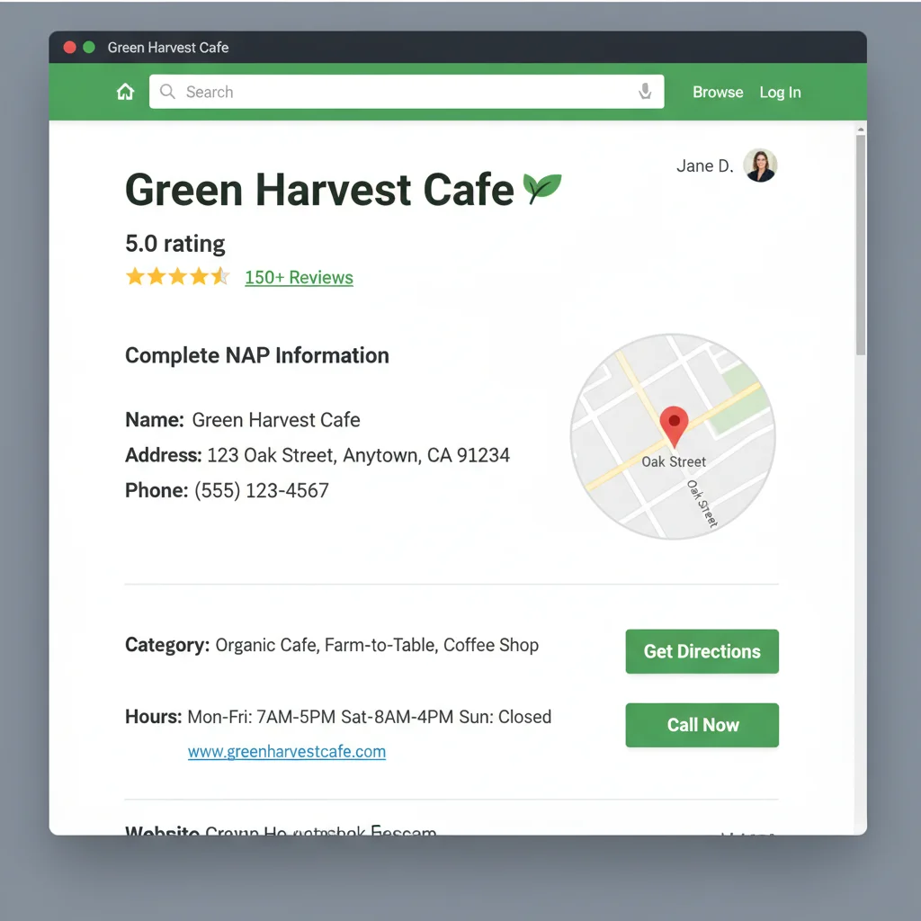 Business listing on local directory showing NAP consistency for local SEO