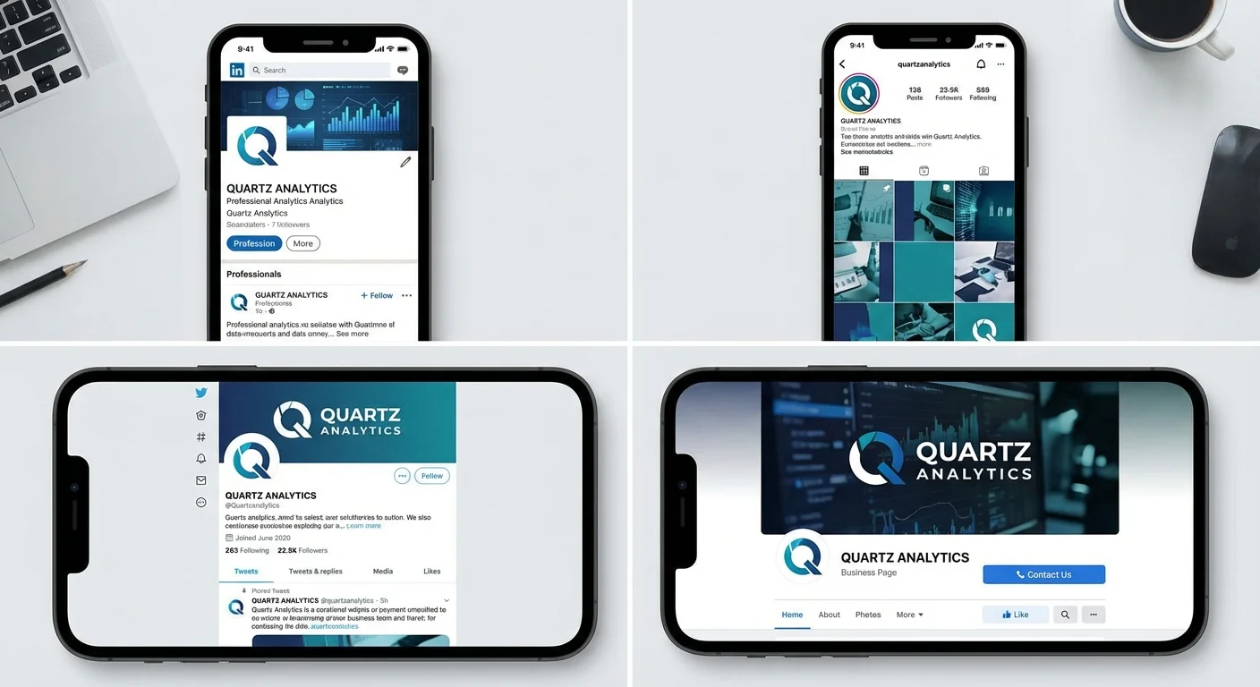 Professional social media brand identity examples showing consistent logos and colour schemes