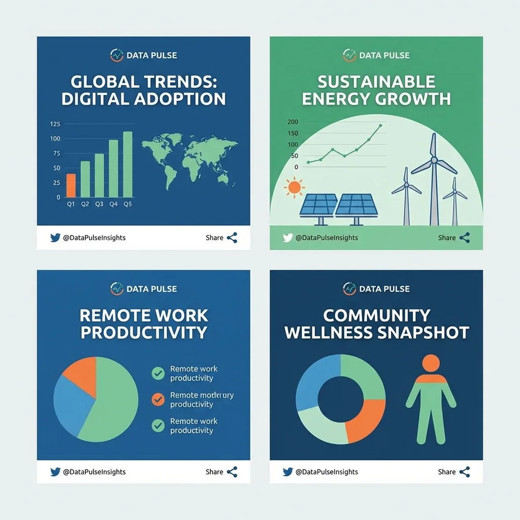 Examples of engaging infographics with data visualisation and clear branding for social media