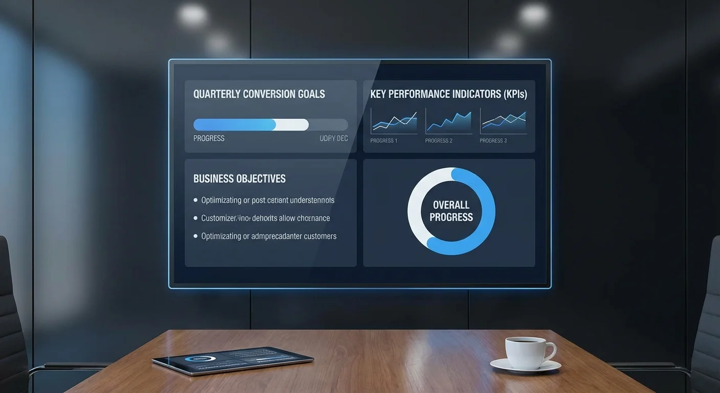 Business objectives dashboard showing conversion goals and KPIs