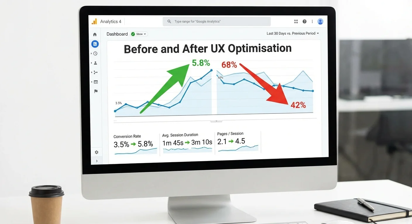 Analytics dashboard showing improved conversion rates after UX optimisation