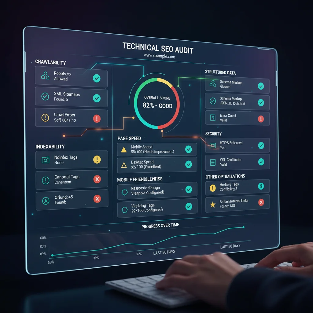 Technical SEO audit checklist showing website optimization factors