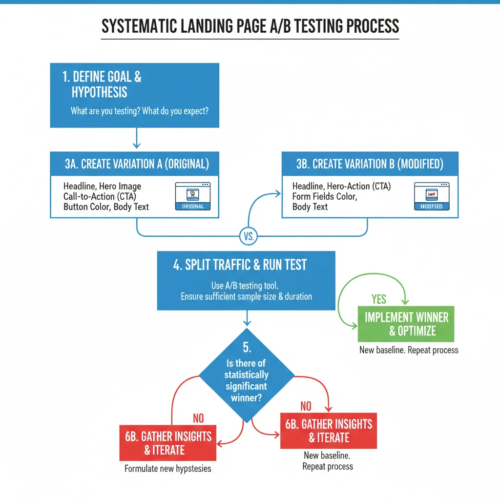 Landing page testing roadmap showing systematic approach to A/B testing elements