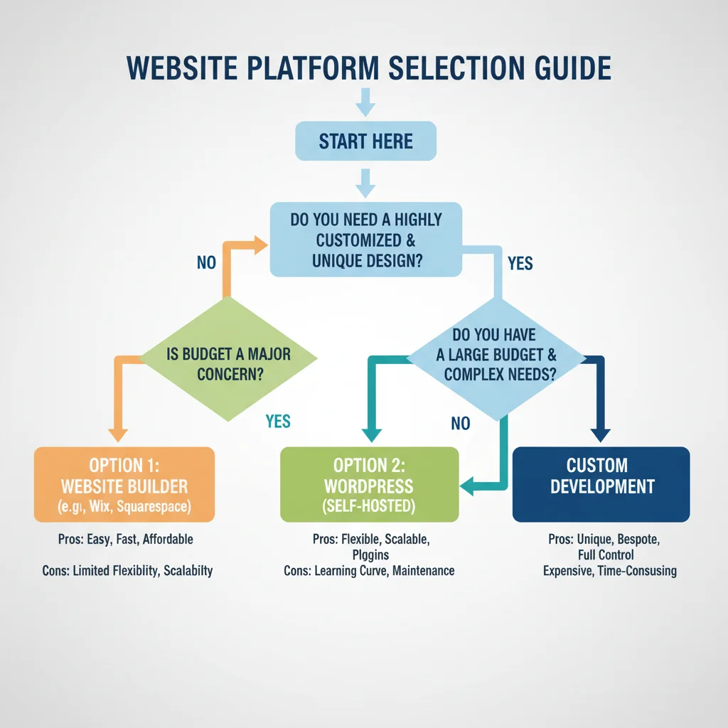 Decision flowchart showing which website approach suits different business needs