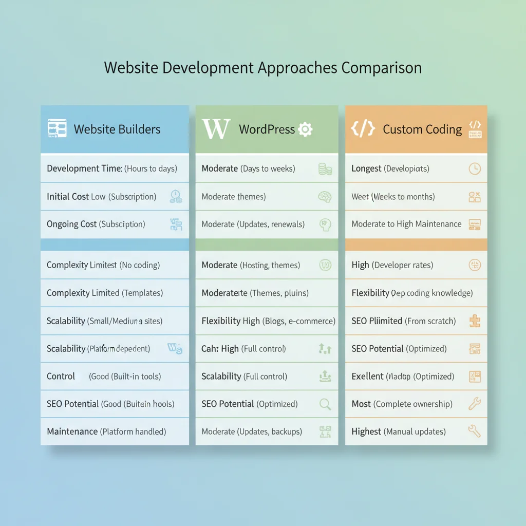 Comparison chart showing website development time and cost differences between approaches