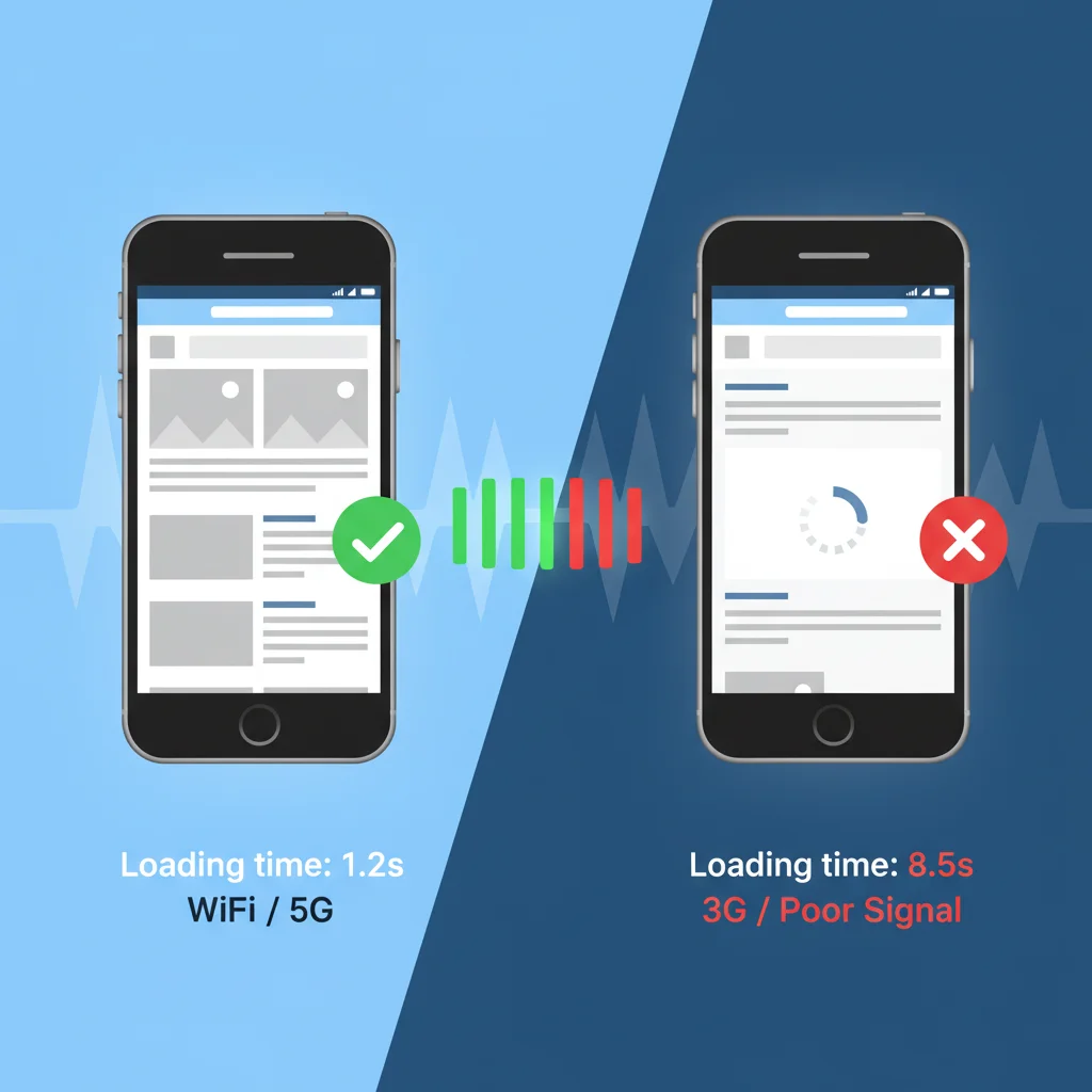 Comparison of website loading experience on mobile devices under different network conditions
