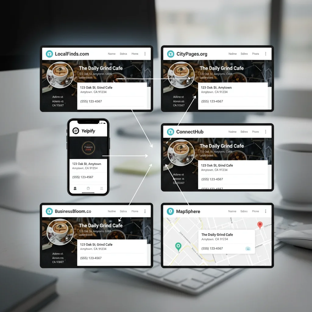 Local business citations displayed on various directory websites and platforms
