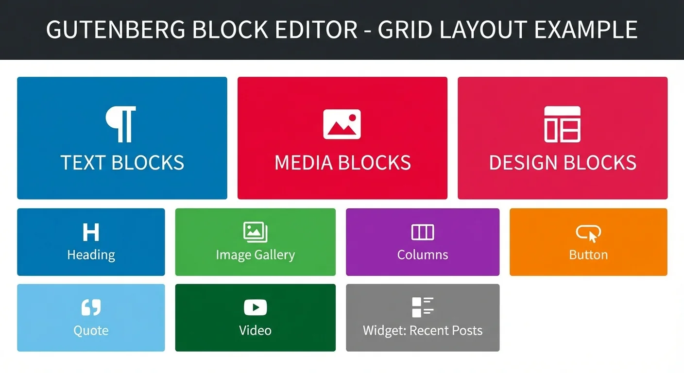 Grid showing different types of Gutenberg blocks available in WordPress 5.0