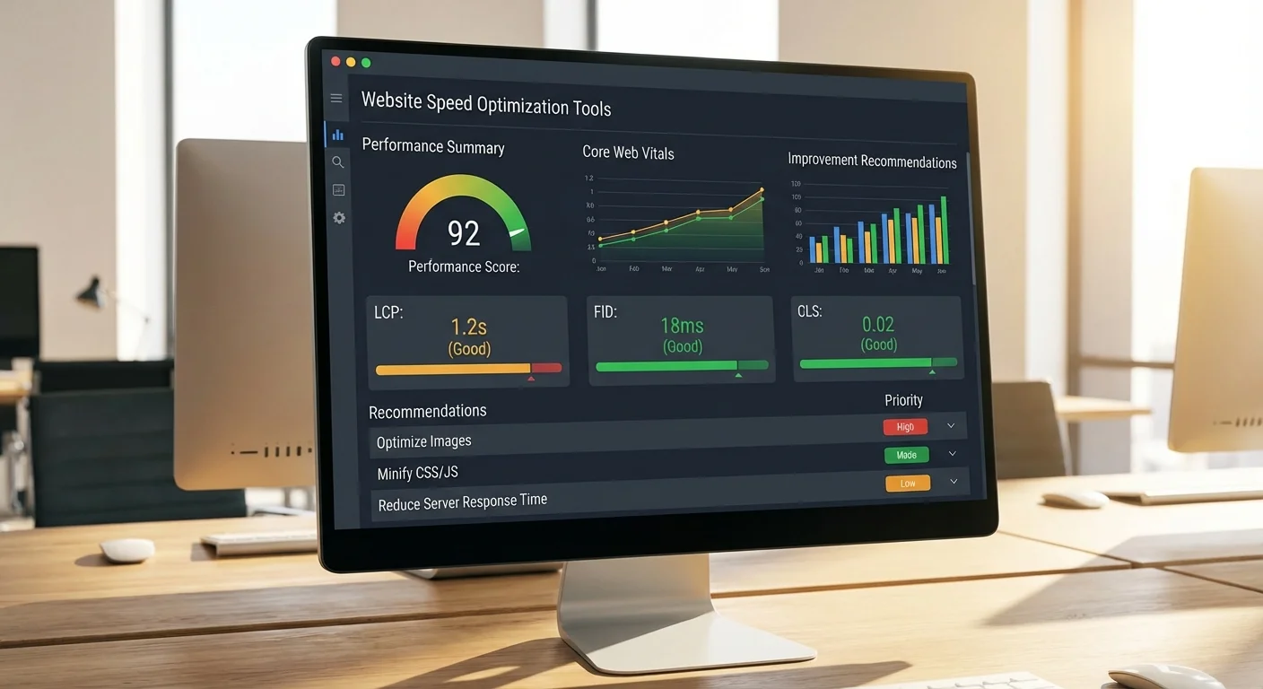 Website speed optimization tools showing performance metrics and recommendations