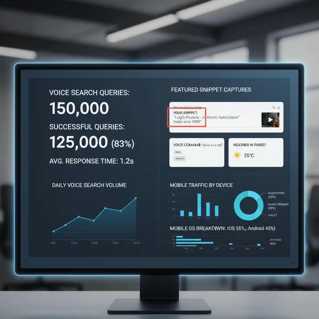 Voice search analytics dashboard showing performance metrics
