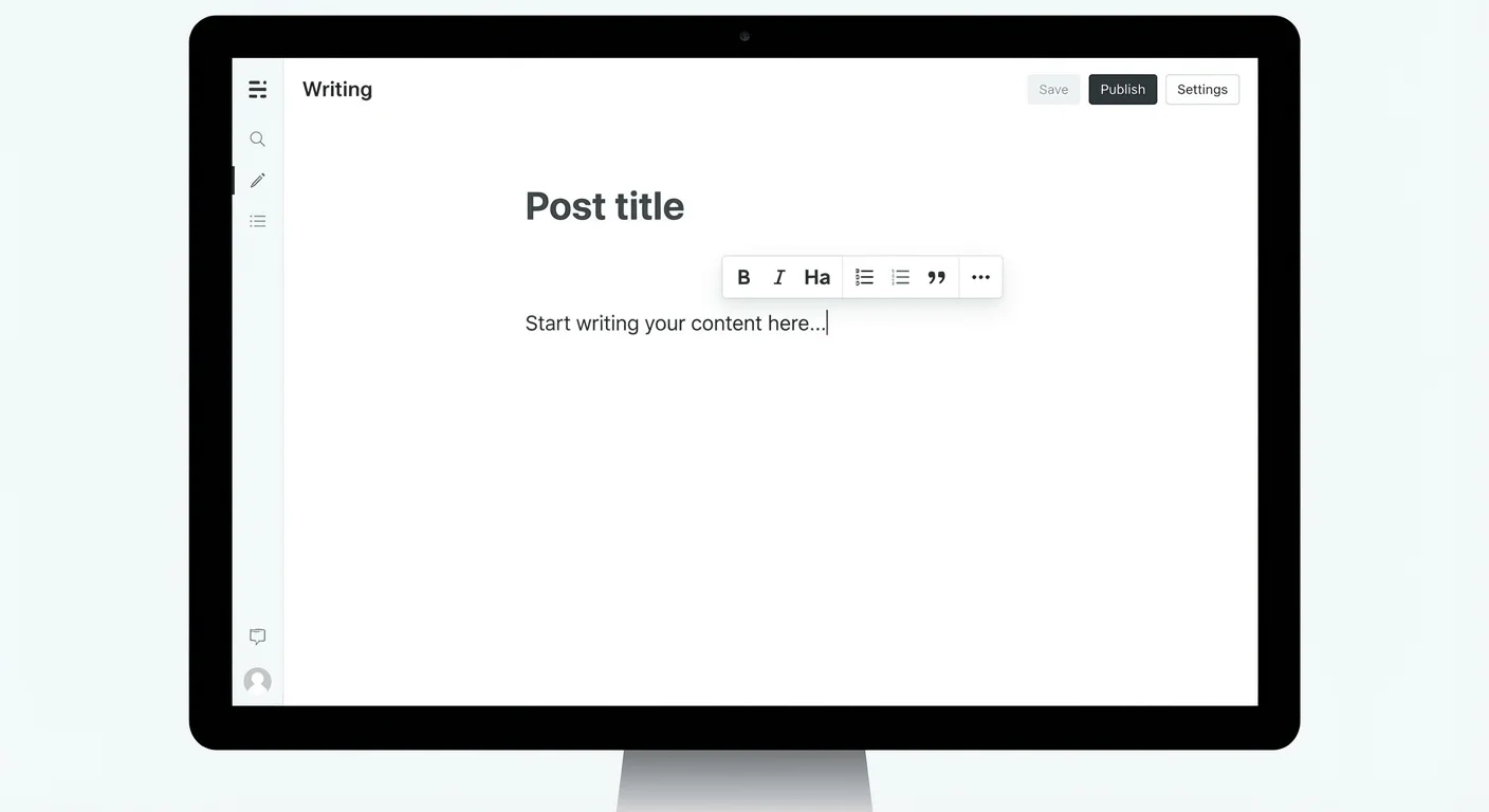 Ghost CMS writing interface showing clean, distraction-free editor