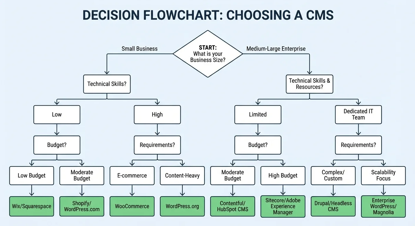 Decision flowchart for choosing the right content management system