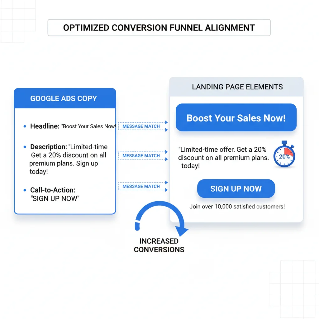 Google Ads interface showing high-performing ad copy examples with conversion metrics