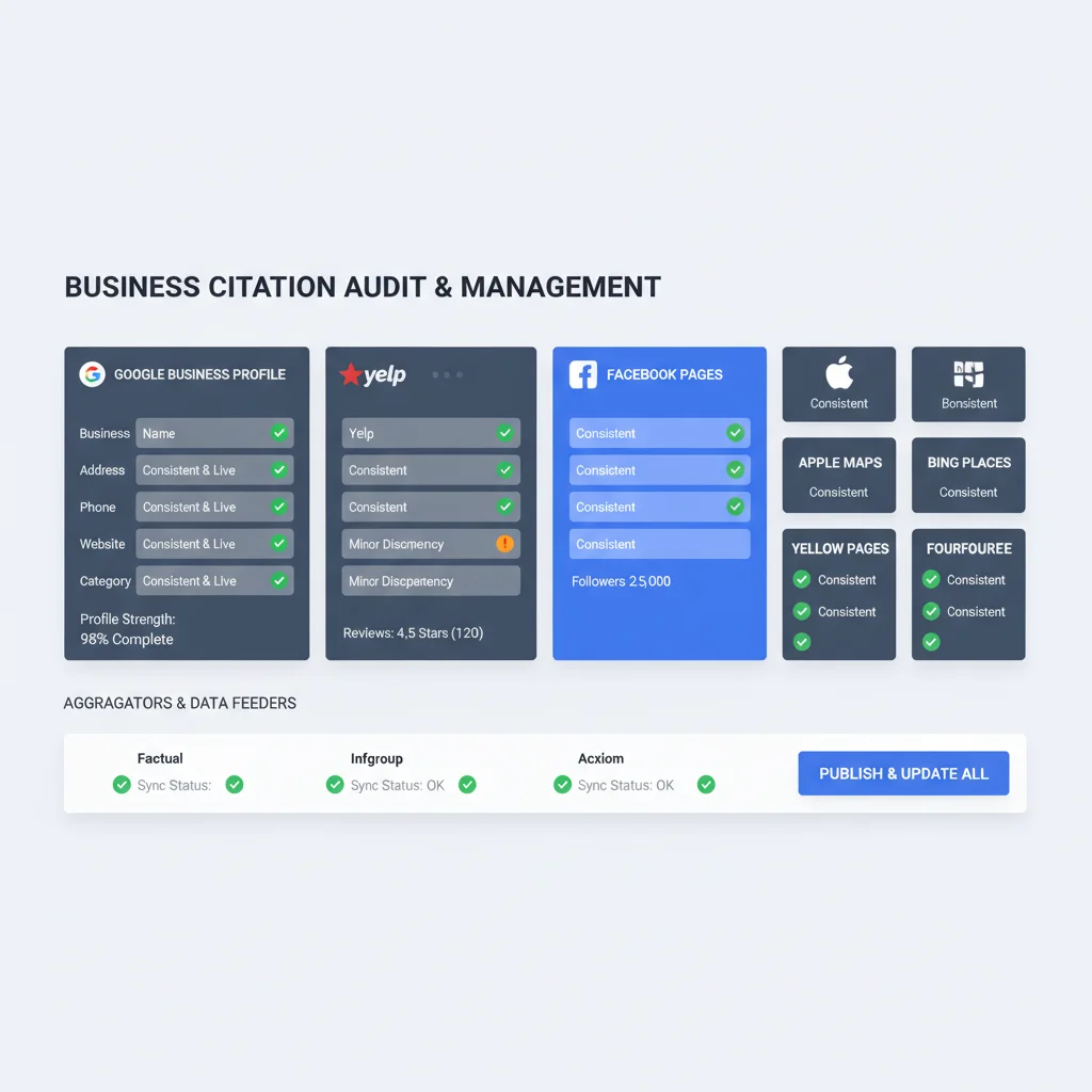 Local business citation examples across different directory websites