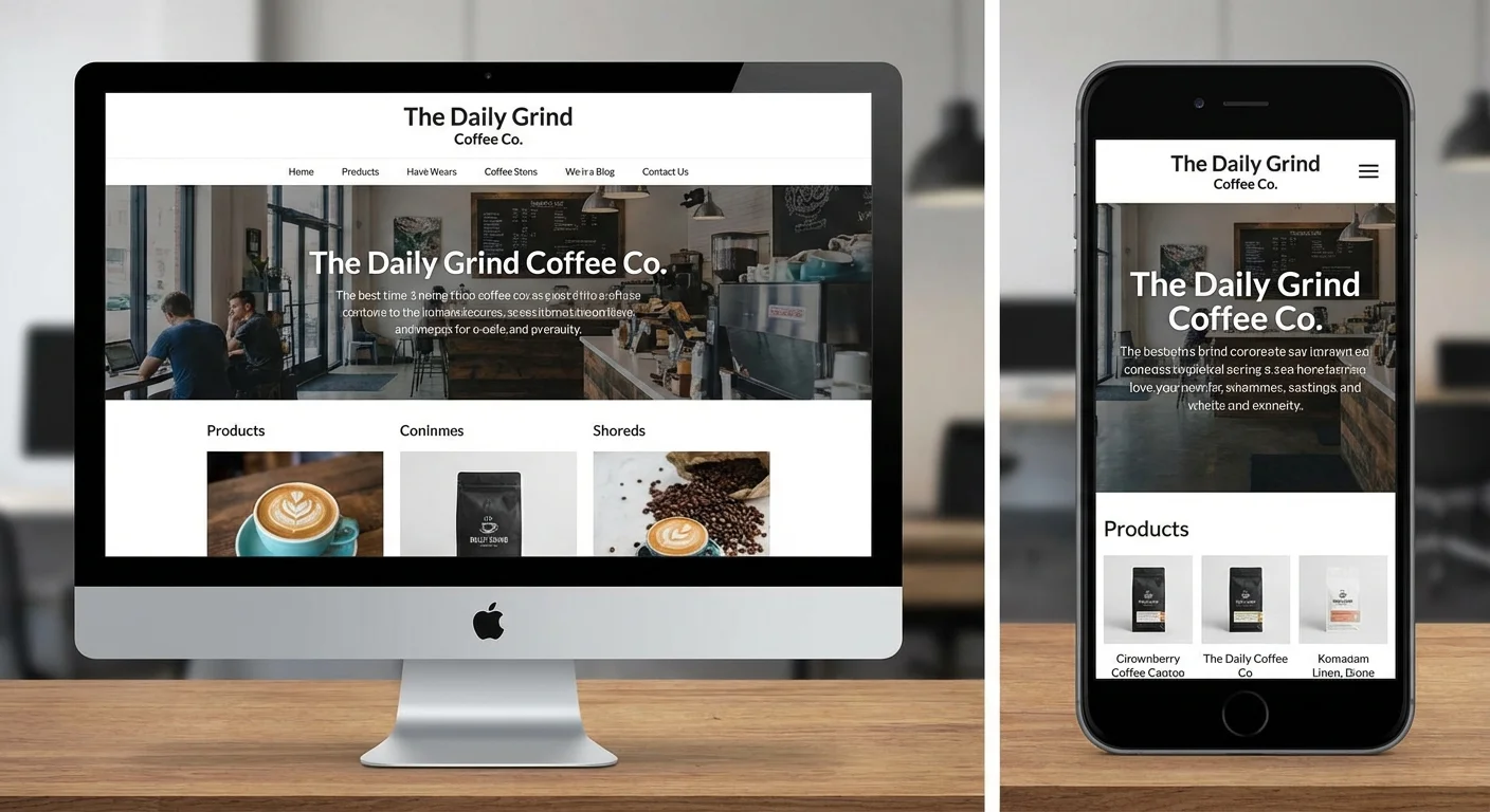 Mobile and desktop website versions showing responsive design differences