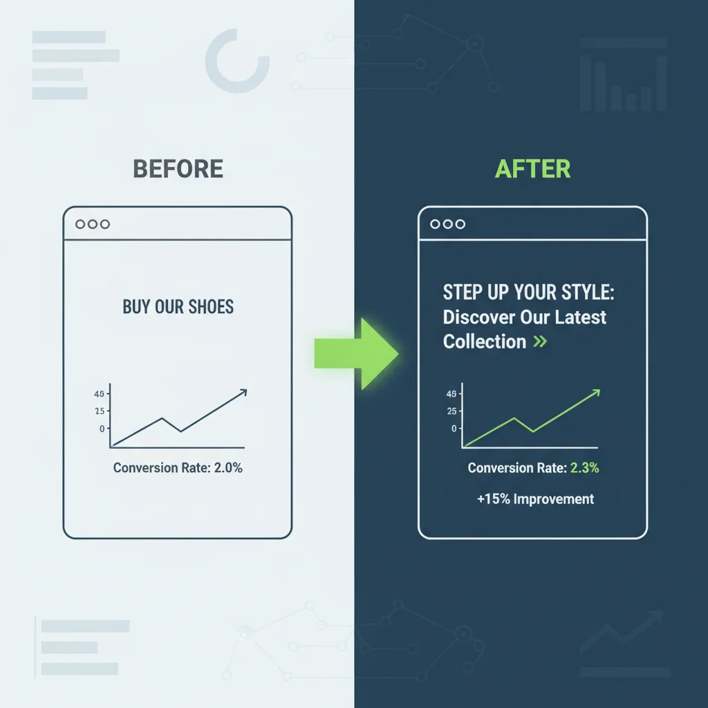 Before and after comparison of website headlines showing conversion rate improvements