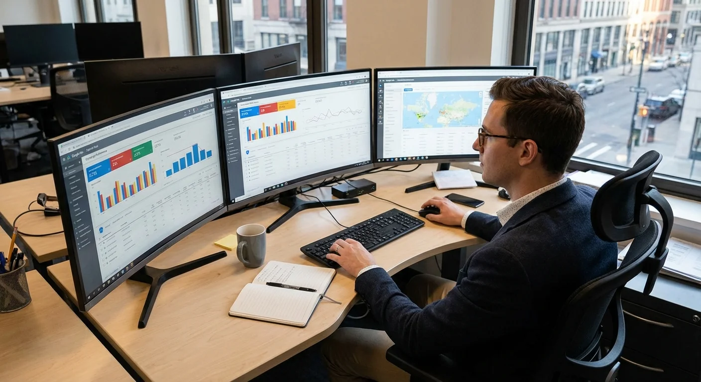 Google Ads specialist analysing campaign performance data and making optimisation adjustments