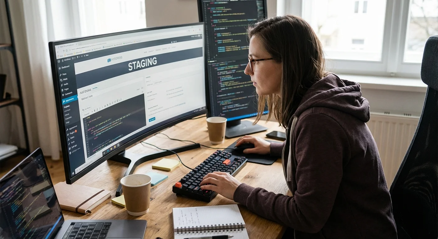 Web developer testing WordPress staging site functionality