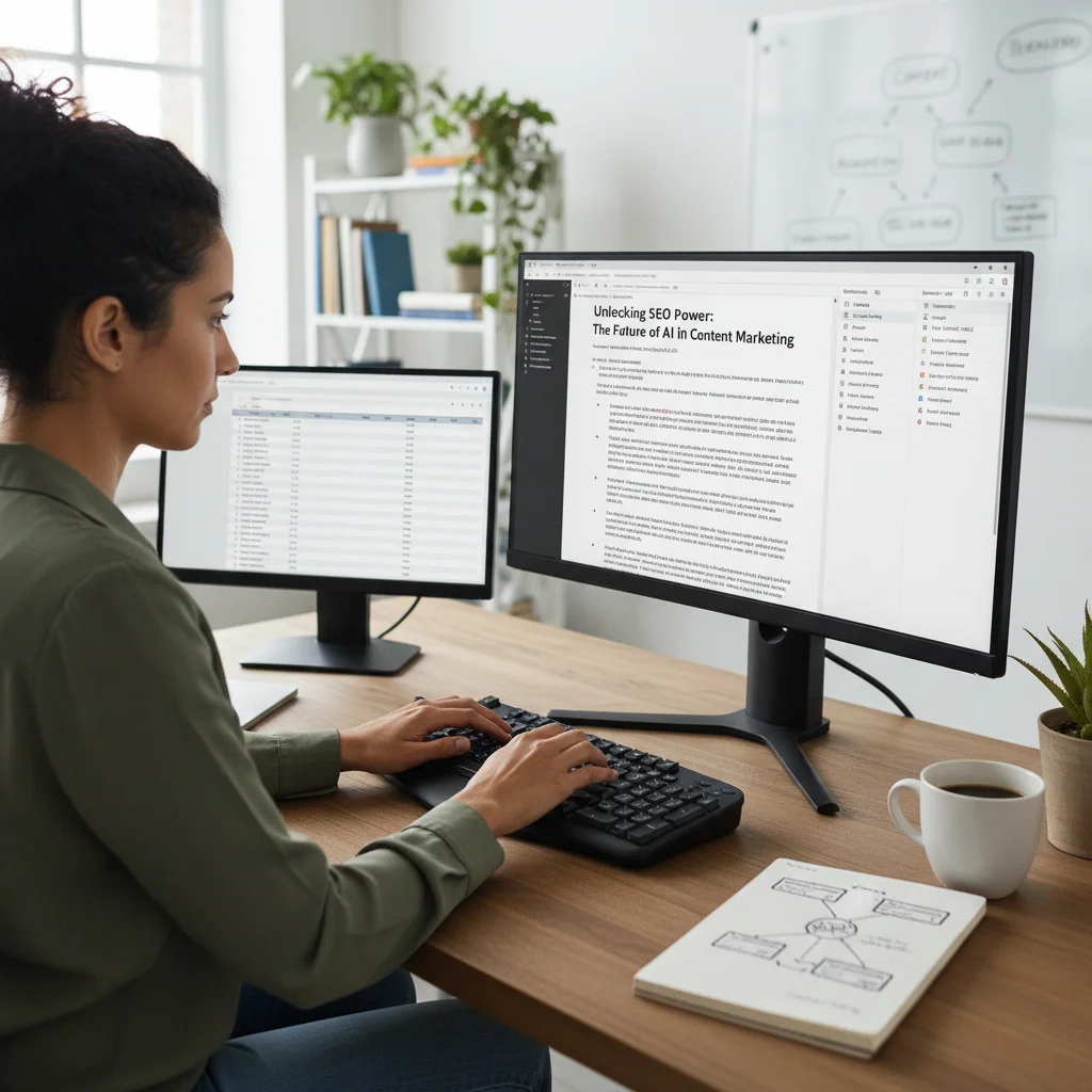 Professional writing guest post content on computer for link building strategy