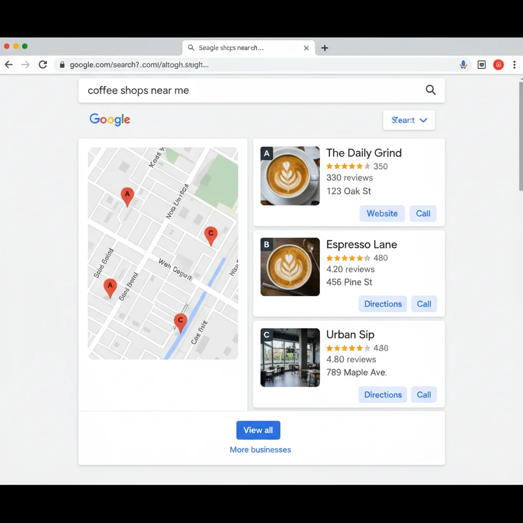 Google Business Profile local search results showing map pack with business listings