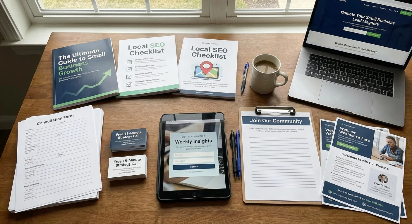 Lead magnet examples including ebooks and free consultations