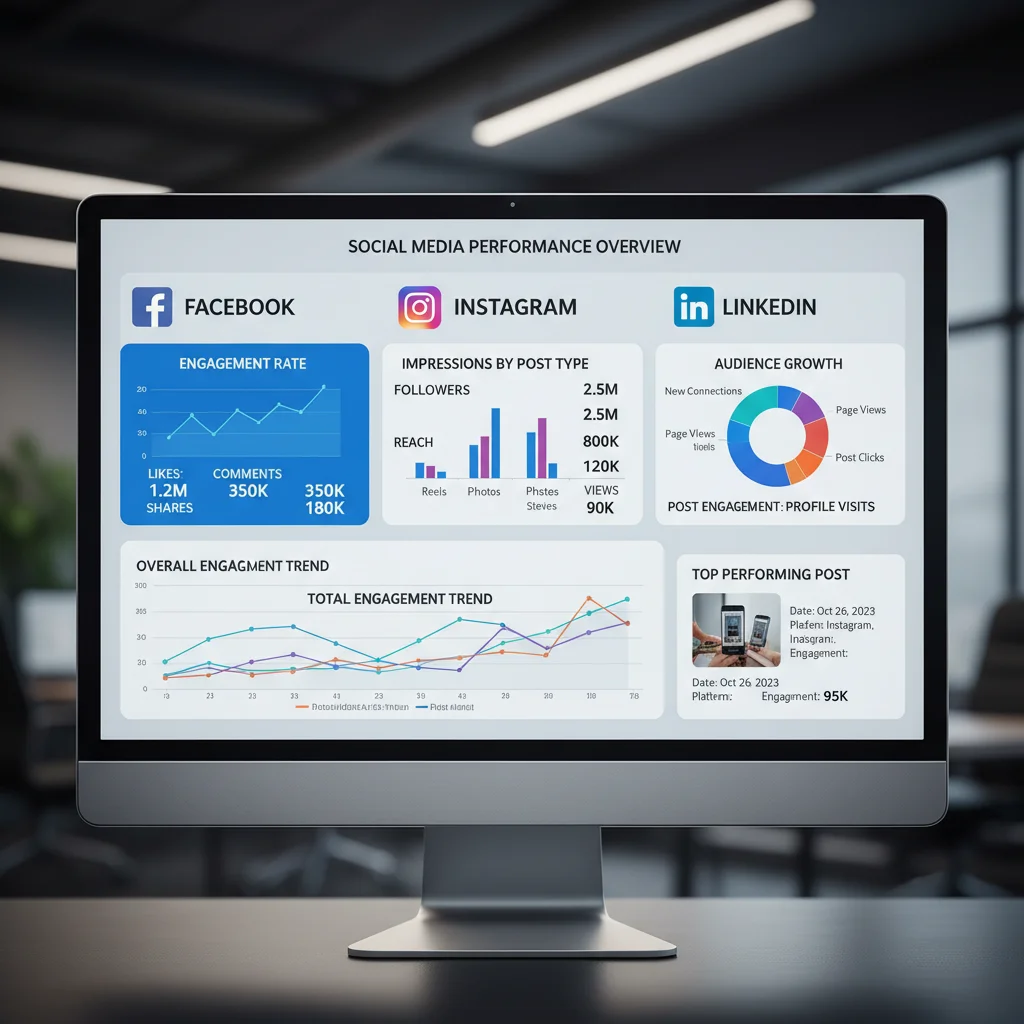Digital marketing analytics dashboard showing key performance metrics and trends