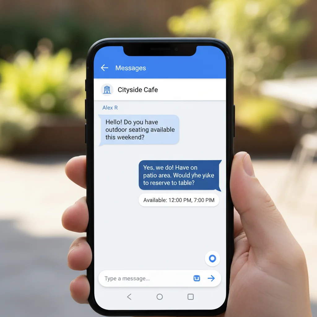 Google My Business messaging interface showing customer conversation for Perth local business
