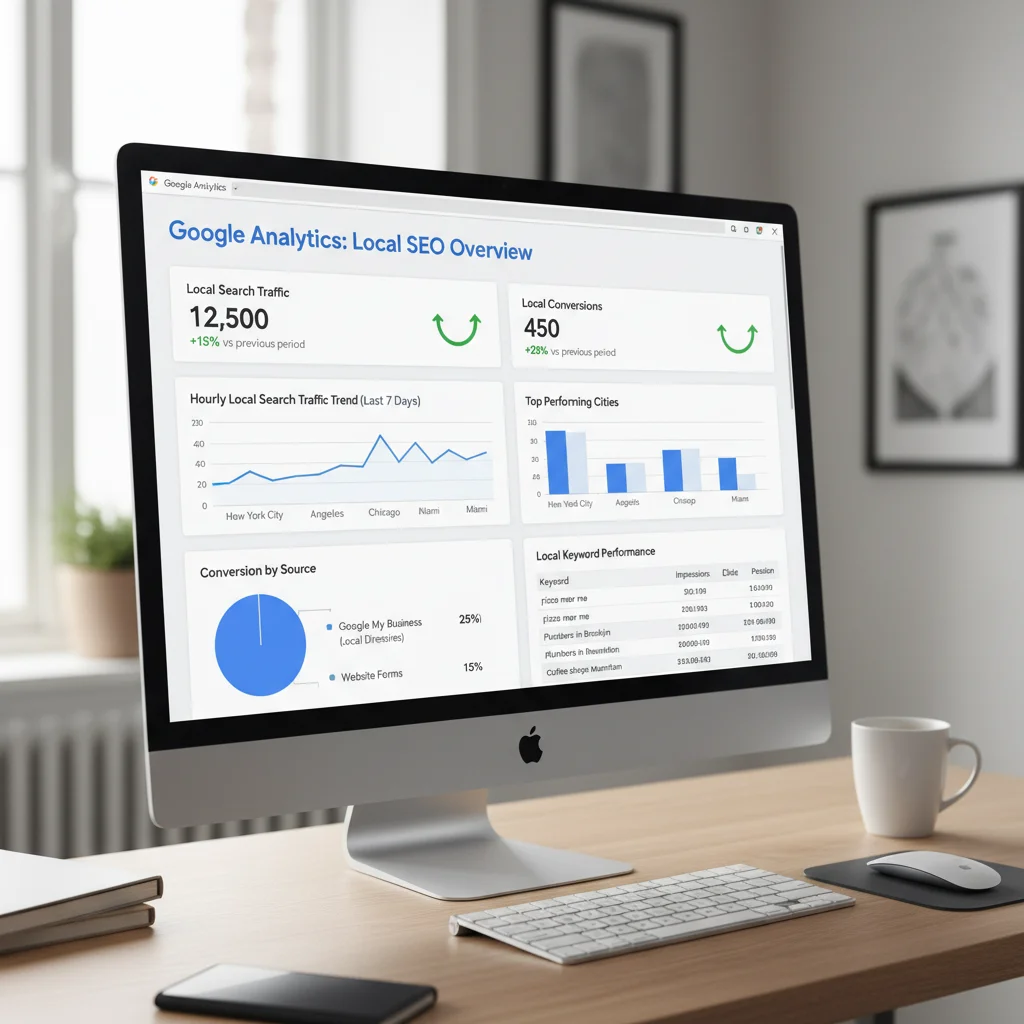 Analytics dashboard showing local SEO performance metrics