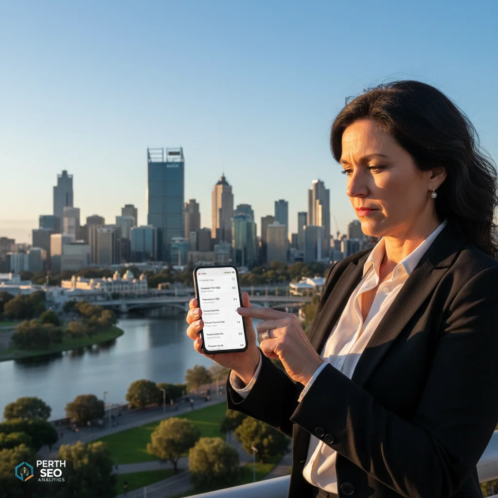 Perth business owner checking local SEO rankings on mobile device