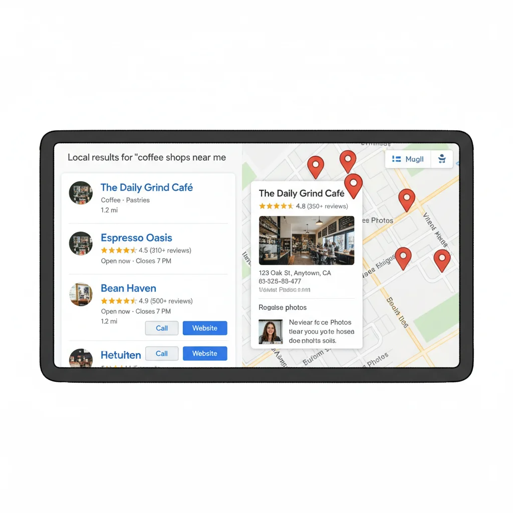 Local search marketing results showing business listings on Google Maps