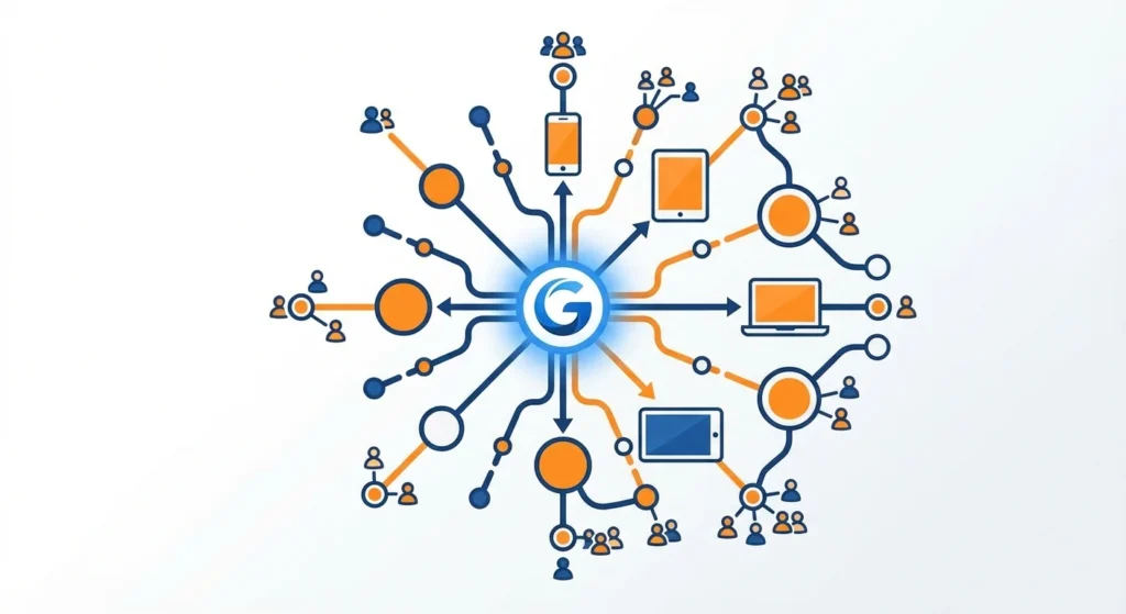 Abstract illustration of scaling Google Display Network campaigns across multiple devices and audience segments