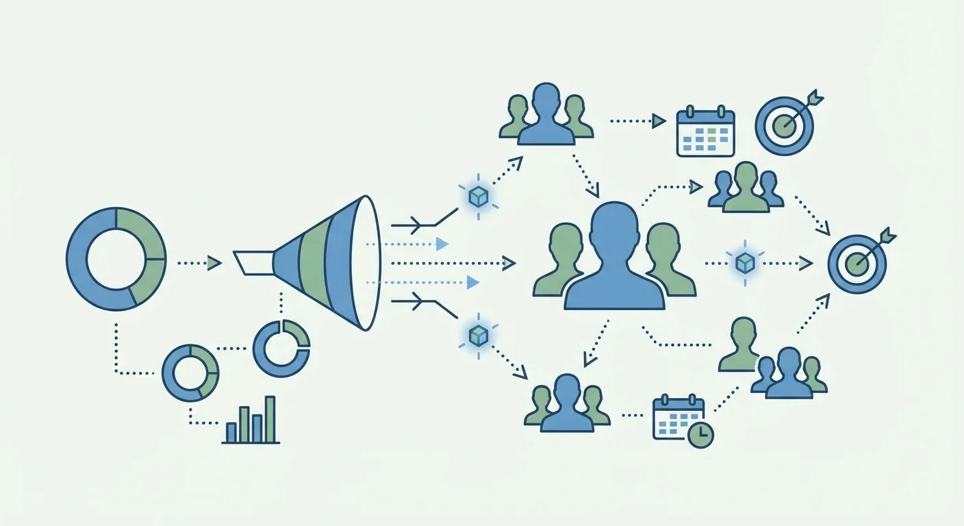 Audience segmentation and campaign planning funnel showing user targeting workflow