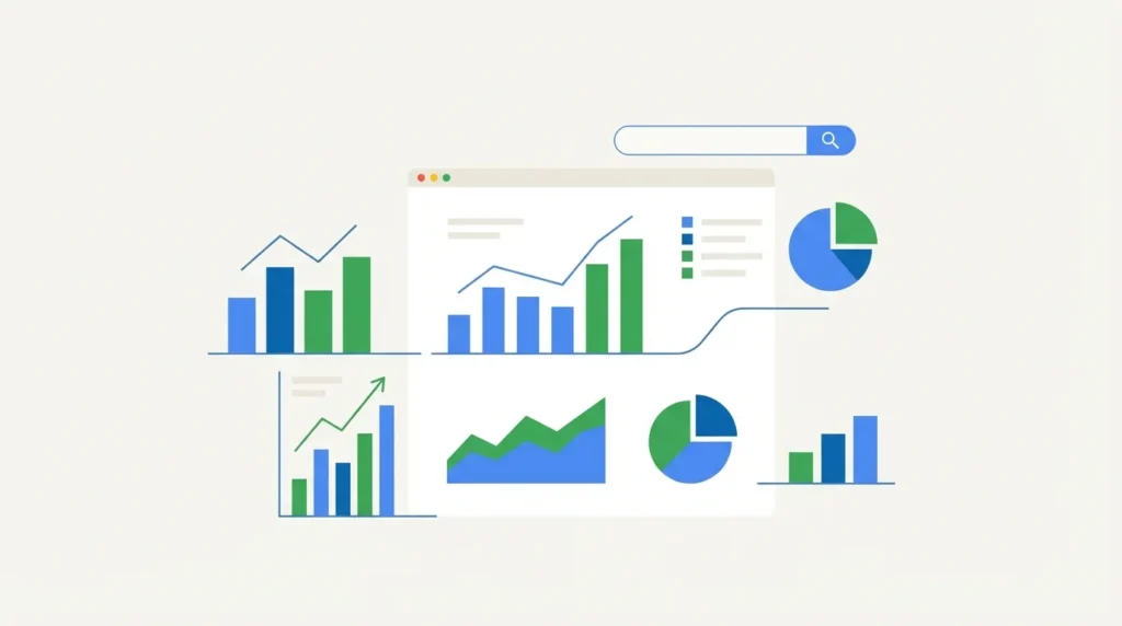 Digital marketing dashboard showing Google planning tools with charts and analytics visualisations